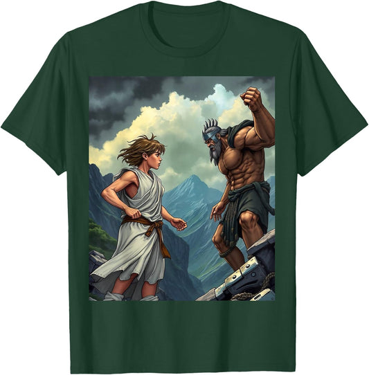 David and Goliath Bible Book of Samuel King David Comic T-Shirt - T-Shirt | Forest