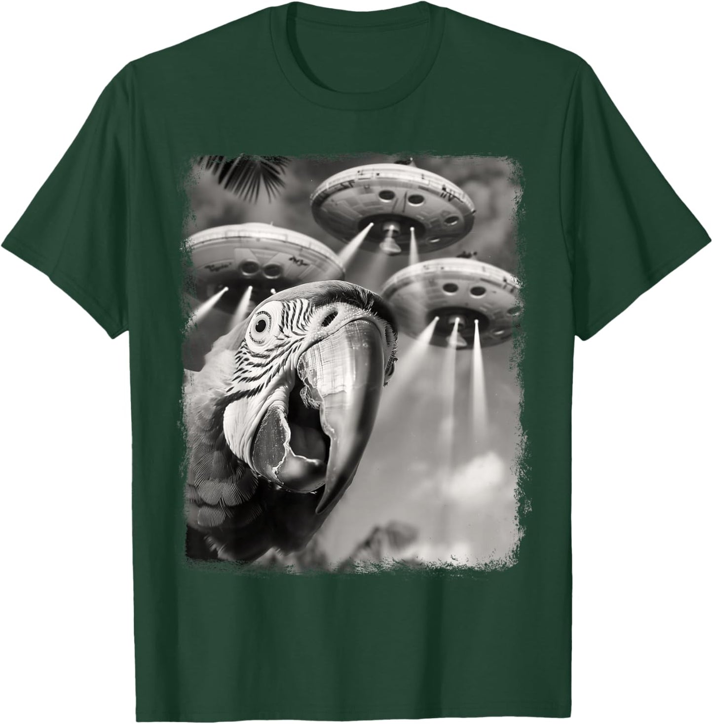 Macaw Parrot Bird UFO Alien Extraterrestrial Selfie T-Shirt - T-Shirt | Forest