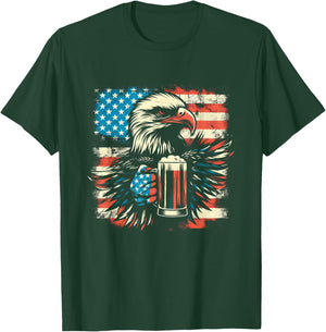 Bald Eagle Beer American Flag - Patriotic USA Beer Lover Men T-Shirt - T-Shirt | Forest