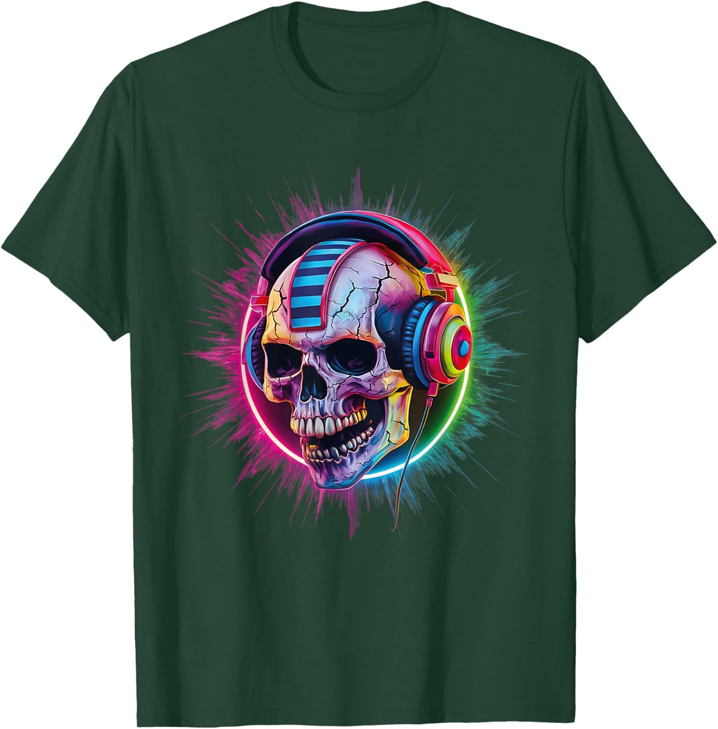 Skull Wearing Headphones Gamer Skeleton Gaming Graffiti T-Shirt - T-Shirt | Forest