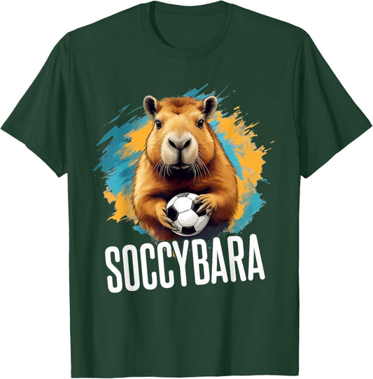Soccybara Delight - Capybara with Football Soccer T-Shirt - T-Shirt | Forest