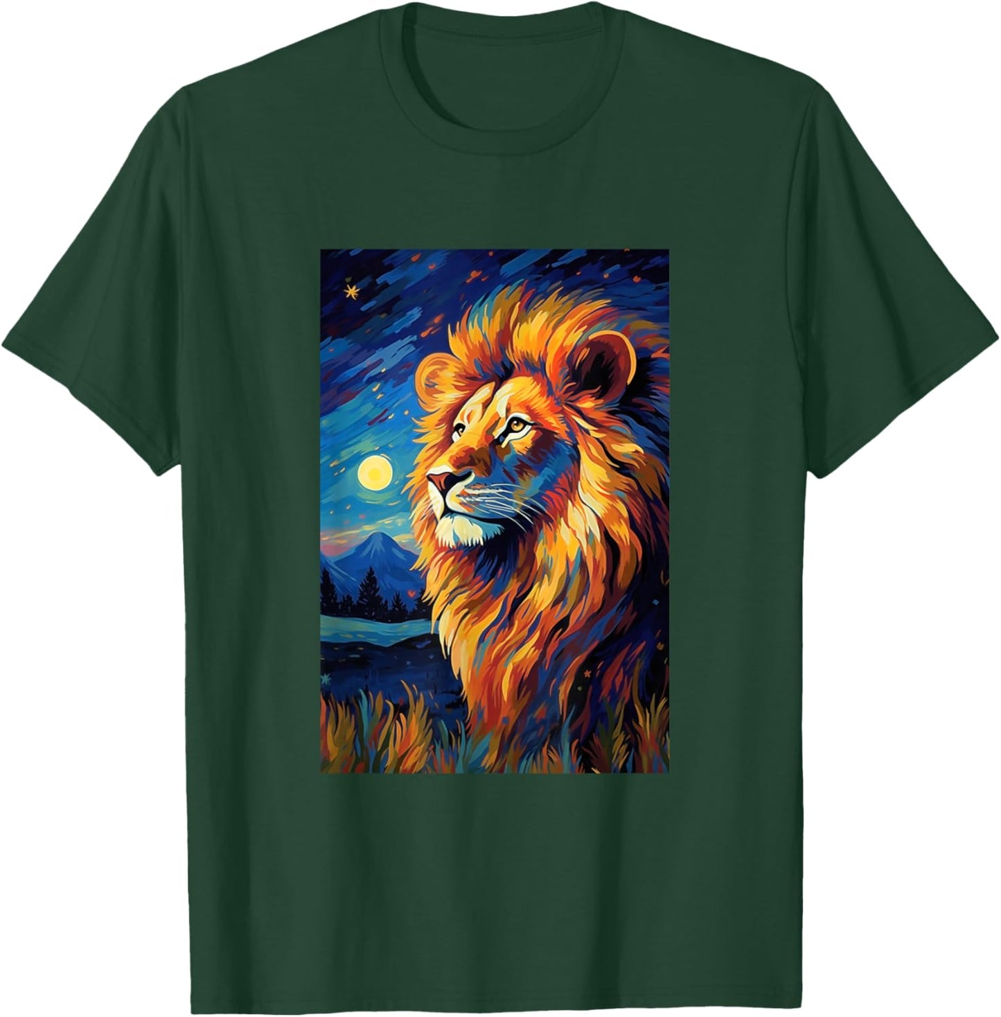 Lion Africa Van Gogh Style Starry Night Graphic T-Shirt - T-Shirt | Forest
