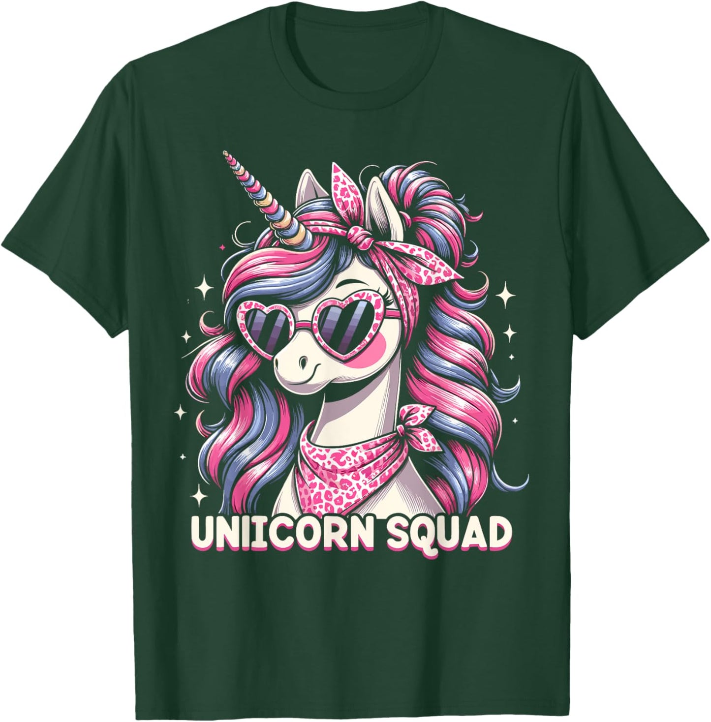 Unicorn Squad - Graceful Unicorn with leopard Bandana T-Shirt - T-Shirt | Forest