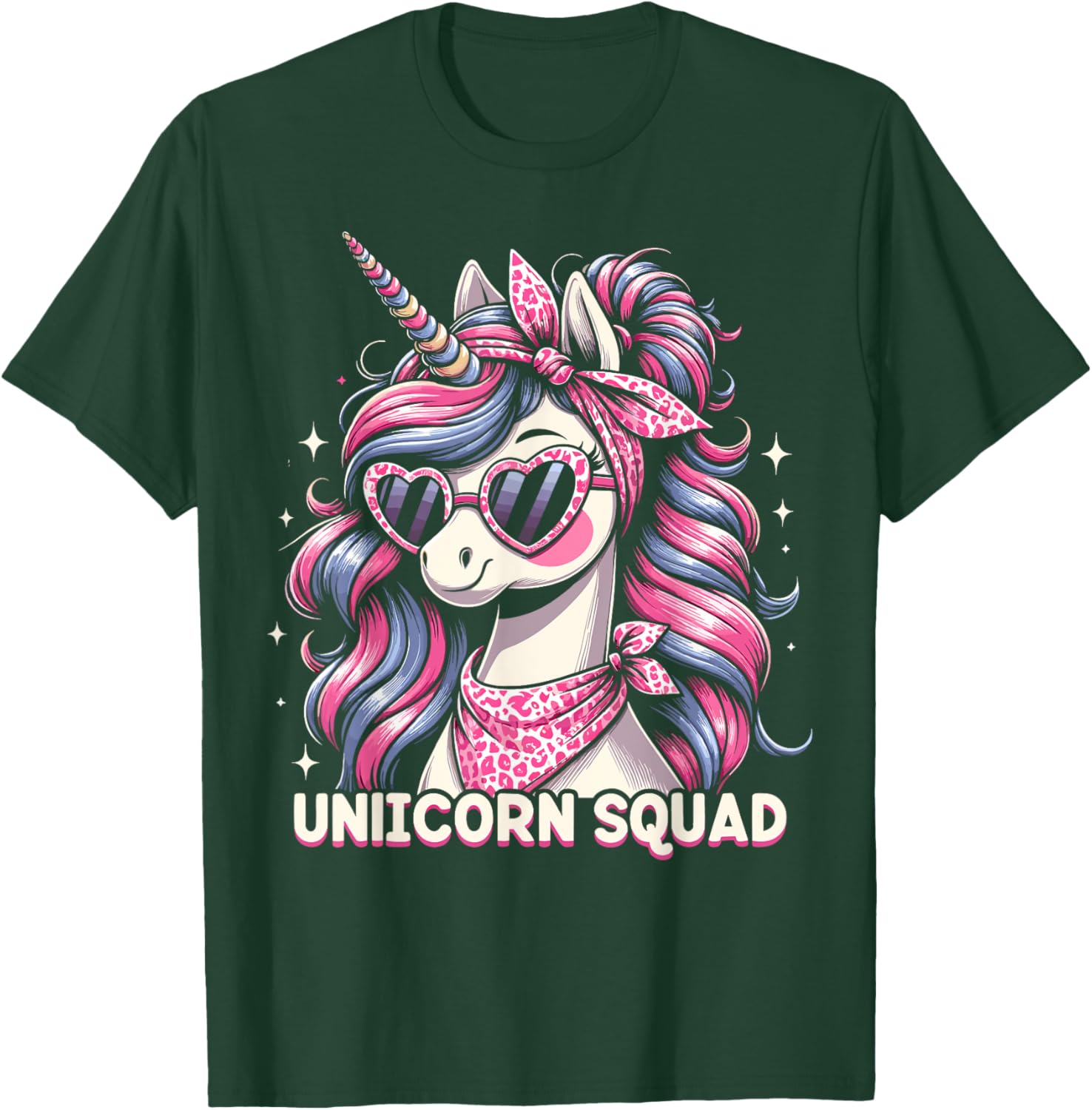 Unicorn Squad - Graceful Unicorn with leopard Bandana T-Shirt - T-Shirt | Forest