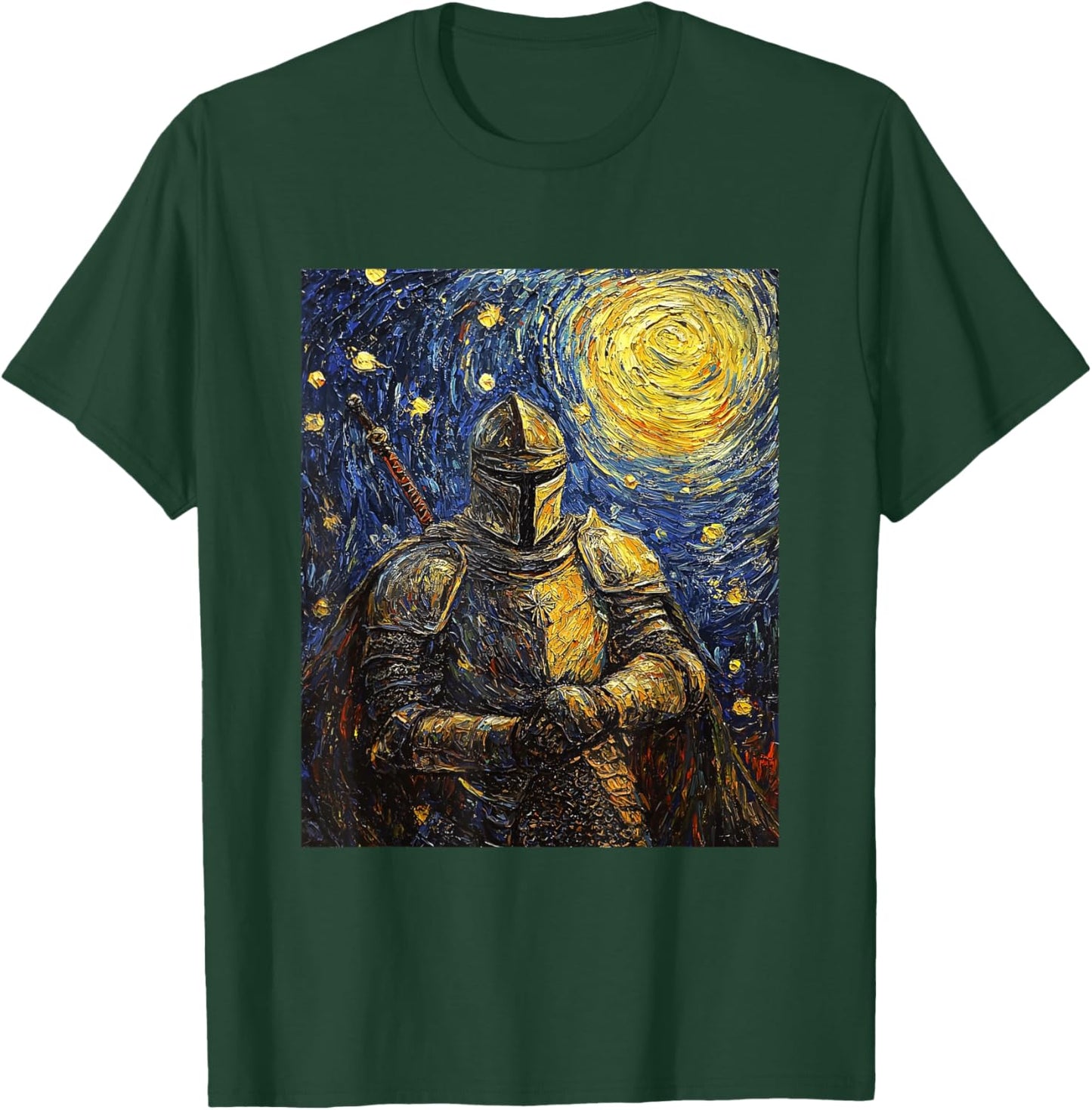 Knight Medieval Van Gogh Style Starry Night Graphic T-Shirt - T-Shirt | Forest