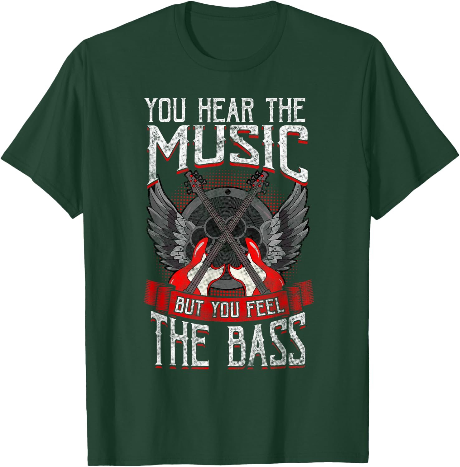 Hear The Music Feel The Bass Player Bassist Guitarist Gift Small T-Shirt - T-Shirt | Forest