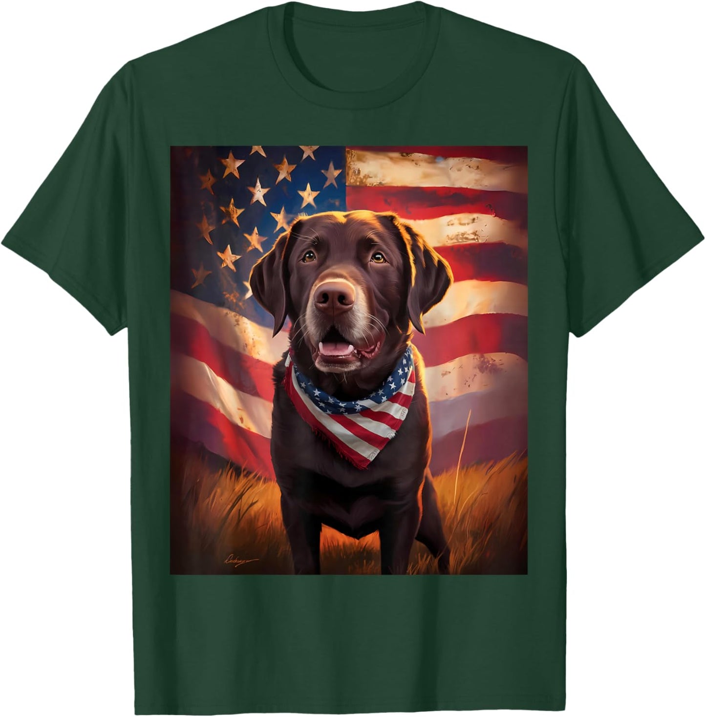 American Chocolate Labrador 4th of July Dog American Flag T-Shirt - T-Shirt | Forest