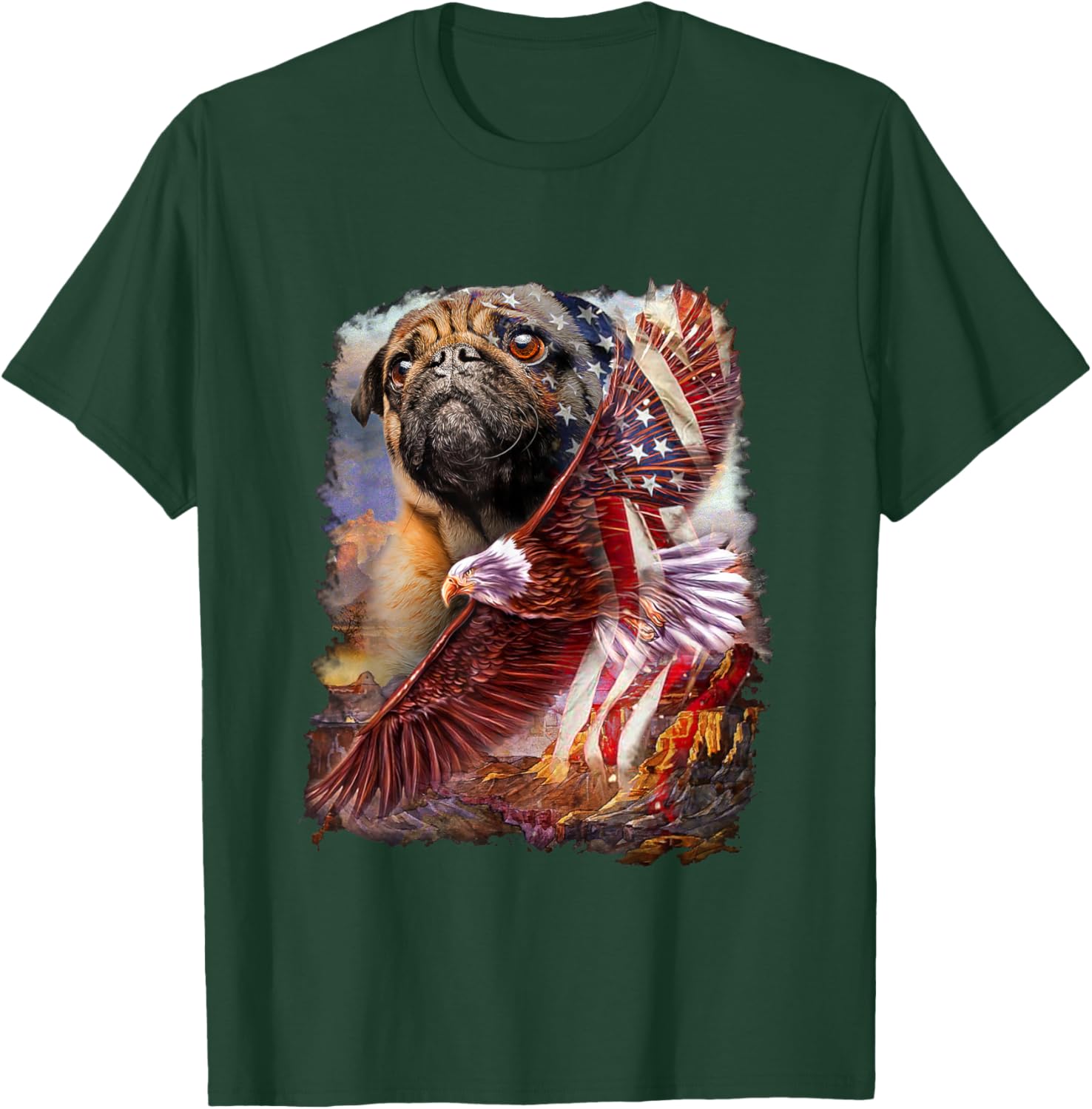 Pug with bald eagle american flag T-Shirt - T-Shirt | Forest