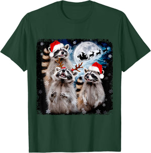 Funny Christmas Moon Howling Raccoon Xmas Men, Women, Kid T-Shirt - T-Shirt | Forest