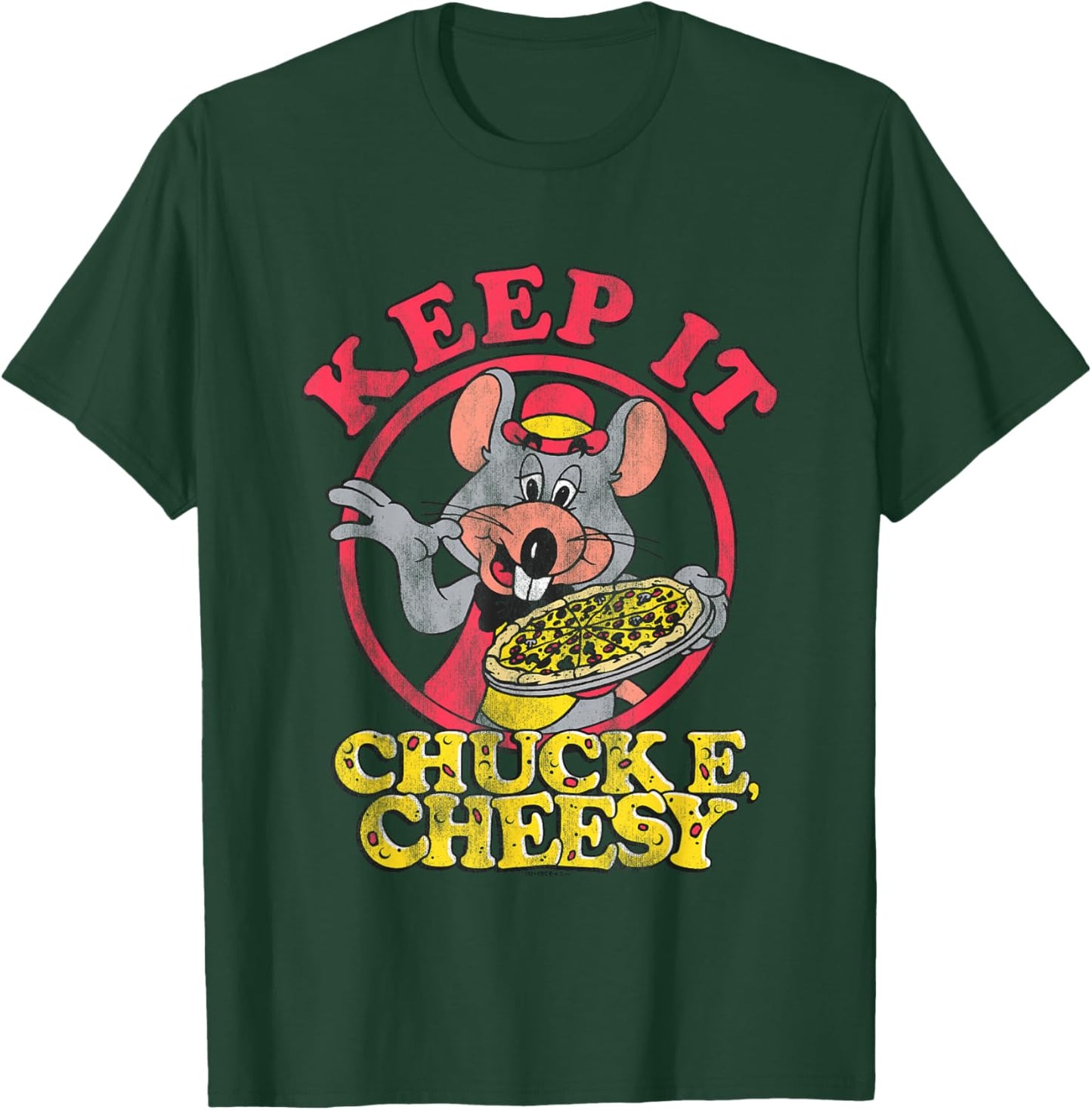 Chuck E. Cheese Keep It Cheesy Distressed Big Chest Logo T-Shirt - T-Shirt | Forest