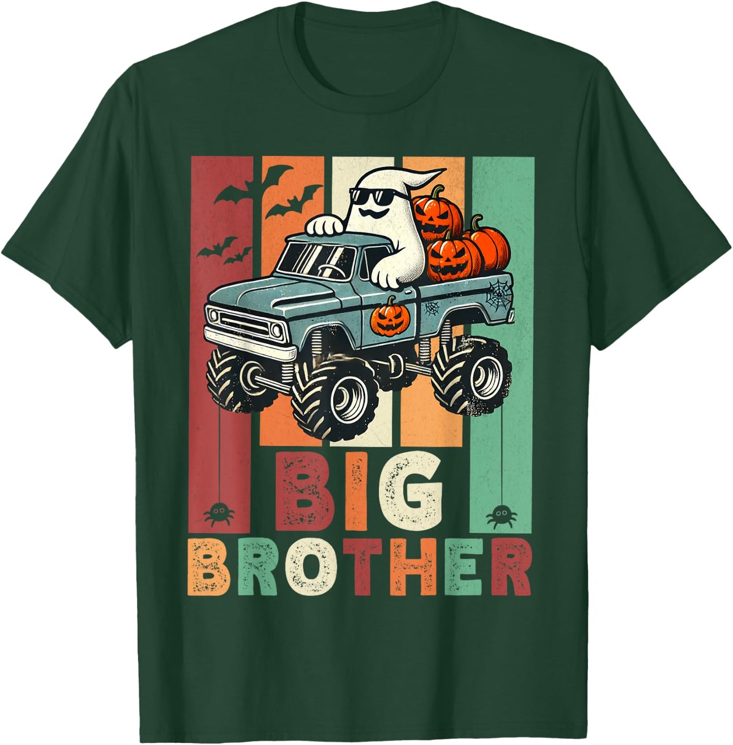 Vintage Ghost Monster Truck Halloween Big Brothers Pumpkins T-Shirt - T-Shirt | Forest