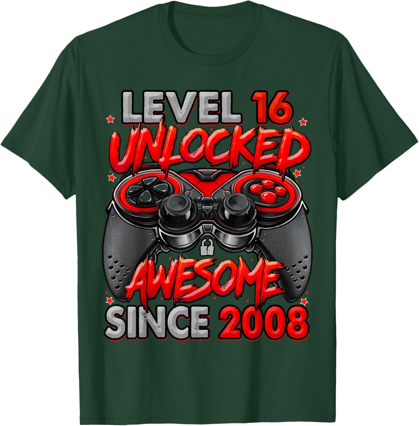 Level 16 Unlocked Awesome Since 2008 Gaming 16th Birthday T-Shirt - T-Shirt | Forest