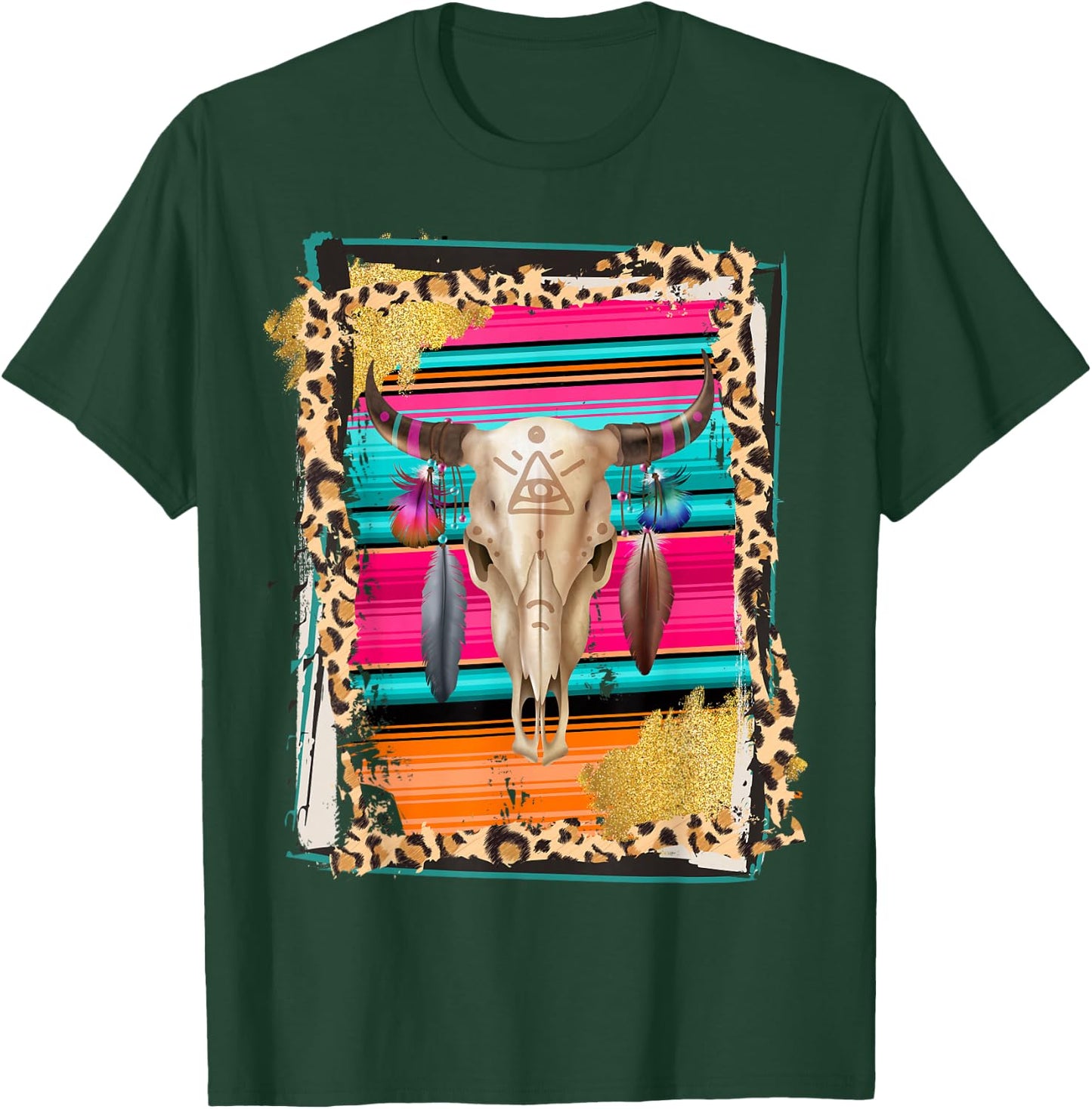 BOHO COW - Leopard Cow Pattern Serape Print Cowgirl Rodeo T-Shirt - T-Shirt | Forest
