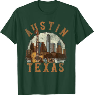 Austin Texas TX | Guitar Skyline T-Shirt - T-Shirt | Forest