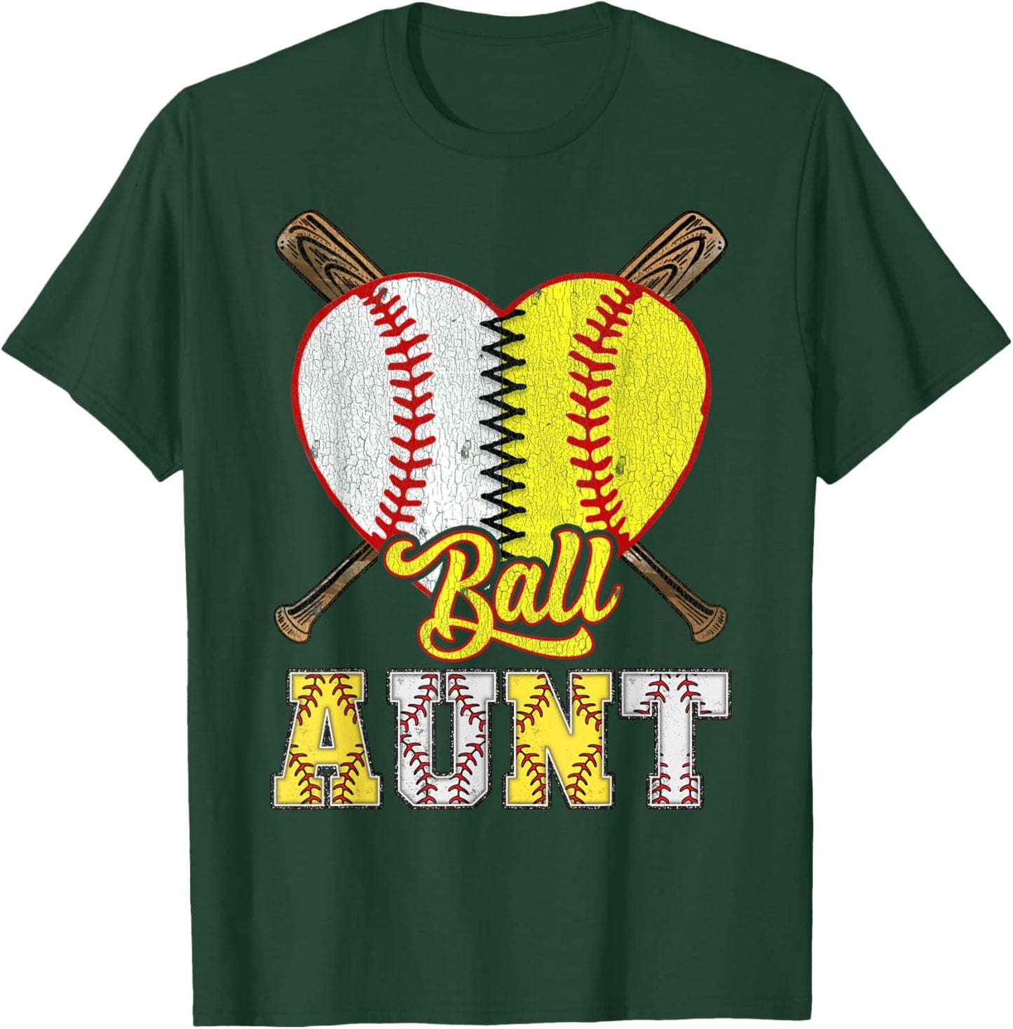 Aunt Of Both Ball Aunt Half Baseball Softball T-Shirt - T-Shirt | Forest