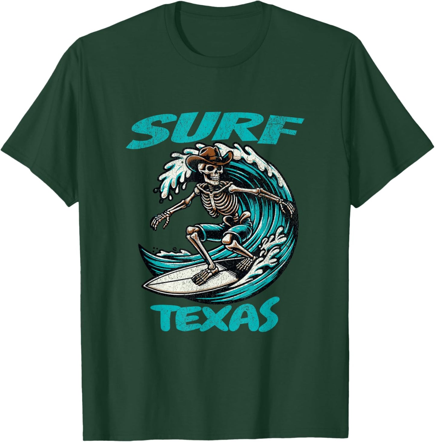 Surf Texas Cowboy Skeleton Surfing Radical Texan Waves Yeeha T-Shirt - T-Shirt | Forest
