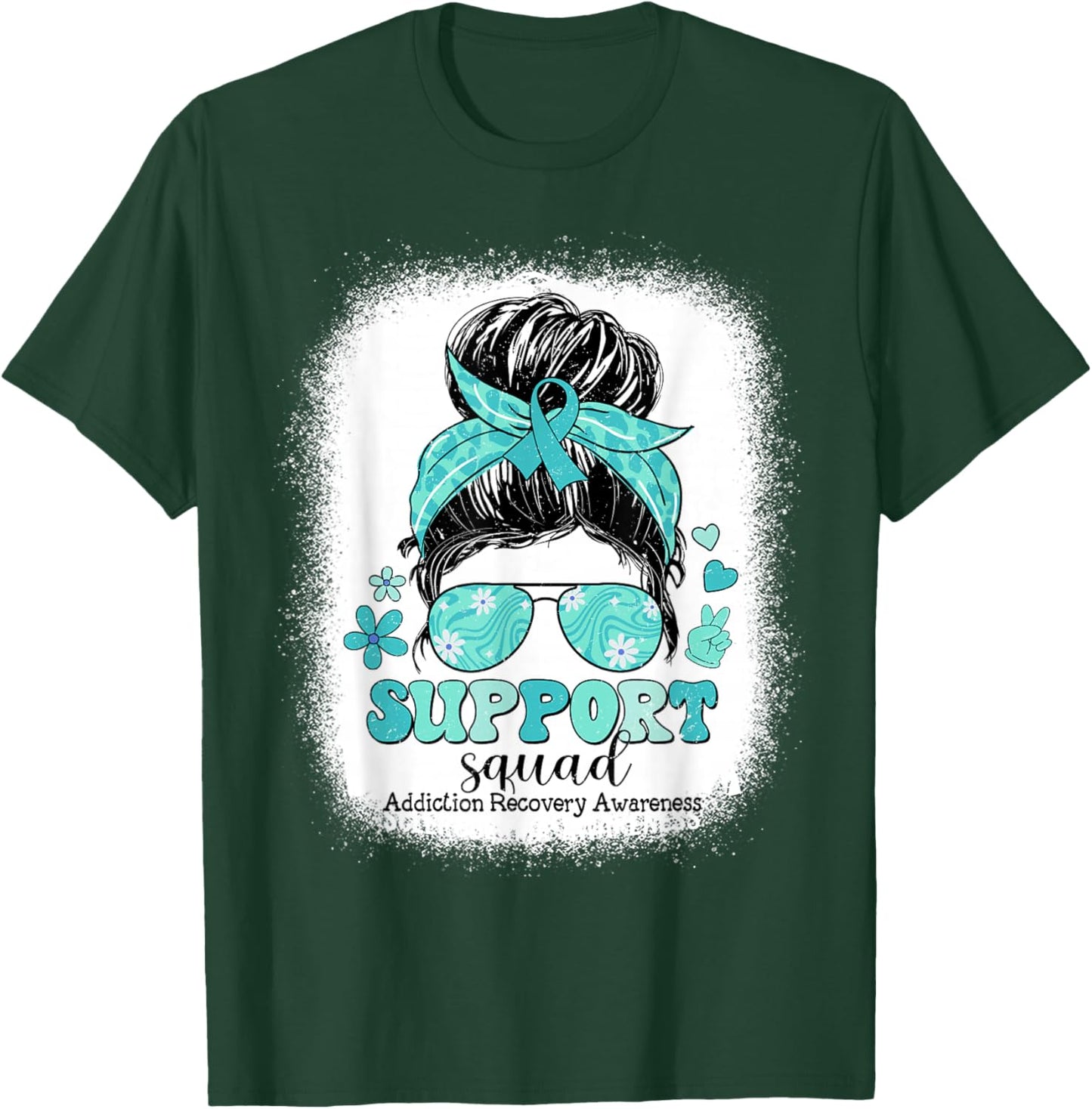 Groovy Support Squad Messy Bun Addiction Recovery Awareness T-Shirt - T-Shirt | Forest