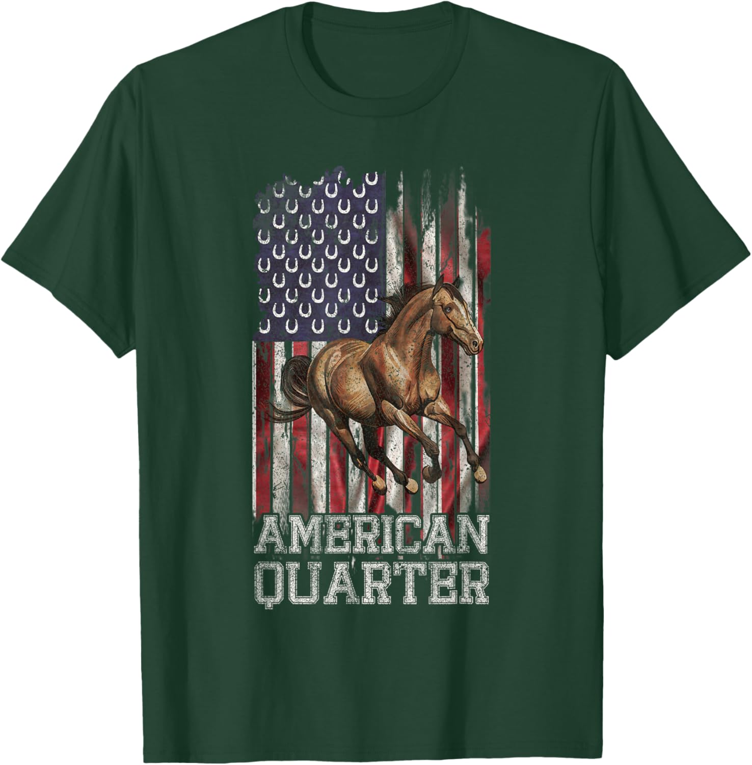 USA Flag American Quarter Horse Lover, Horseback Riding T-Shirt - T-Shirt | Forest