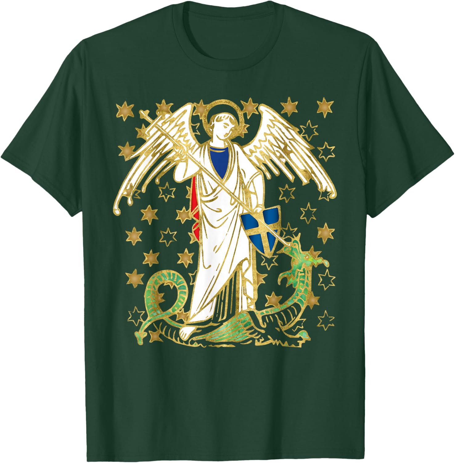 St. Michael the Archangel Icon Dragon Catholic Angel Vintage T-Shirt - T-Shirt | Forest