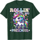 Preschool Back To School First Day Girls PreK Rollin Unicorn T-Shirt - T-Shirt | Forest