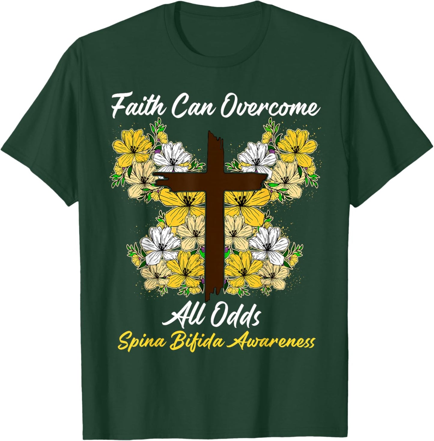 Woman Spina Bifida Awareness Faith Cross Butterfly T-Shirt - T-Shirt | Forest