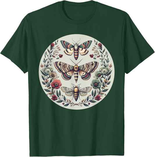 Cute Cottagecore Aesthetic Butterfly Moth Bee Flowers T-Shirt - T-Shirt | Forest