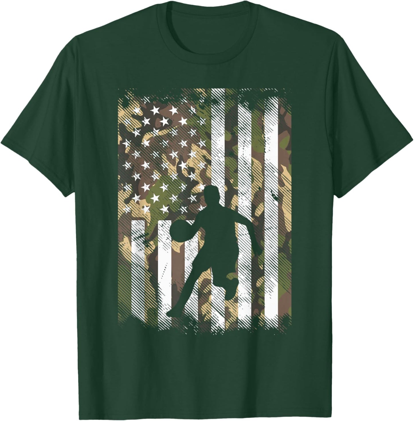 Camo Flag Basketball Vintage Patriotic Baller Men Women Kids T-Shirt - T-Shirt | Forest