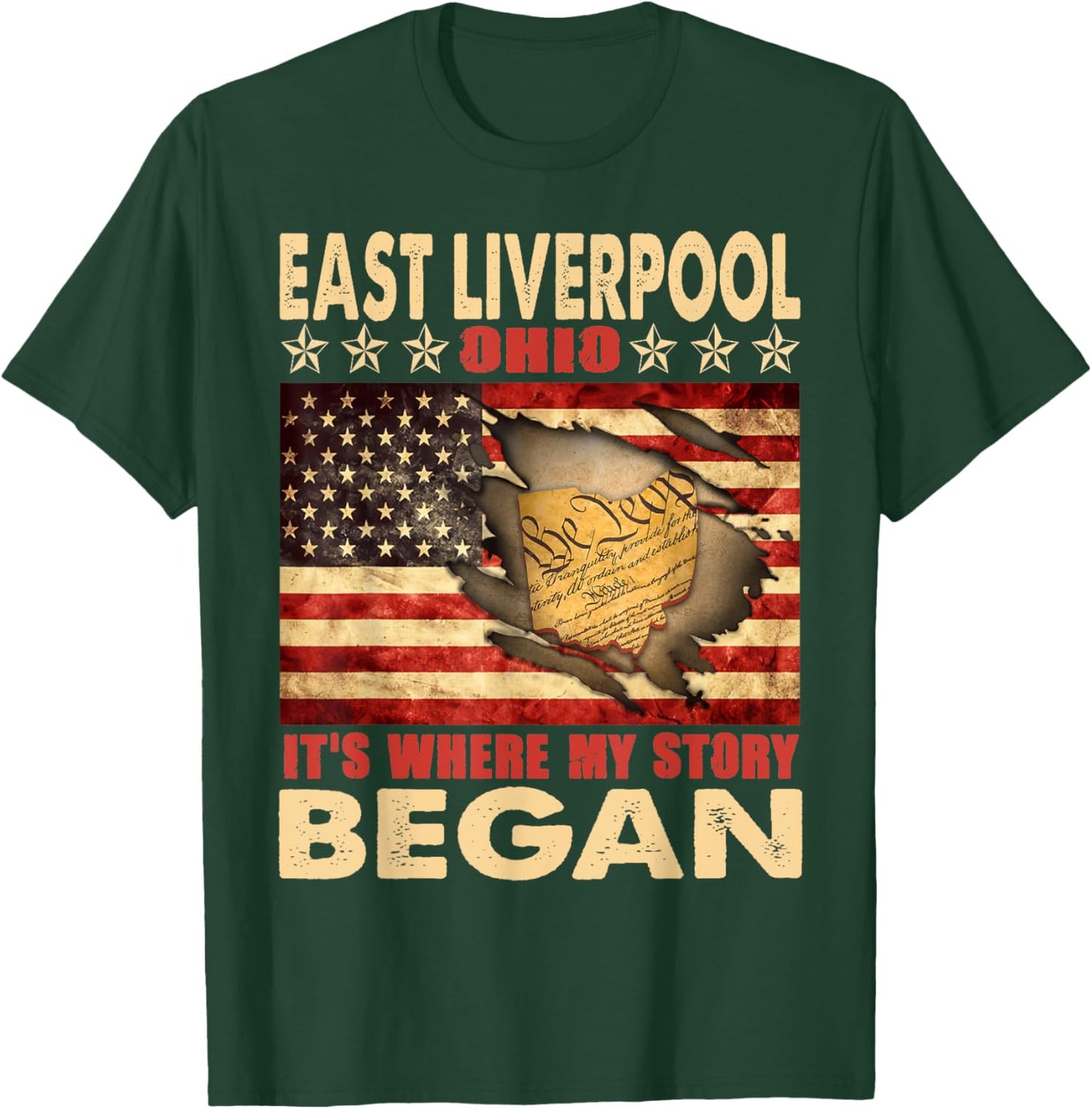 East Liverpool Ohio USA Flag 4th Of July Women Men T-Shirt - T-Shirt | Forest