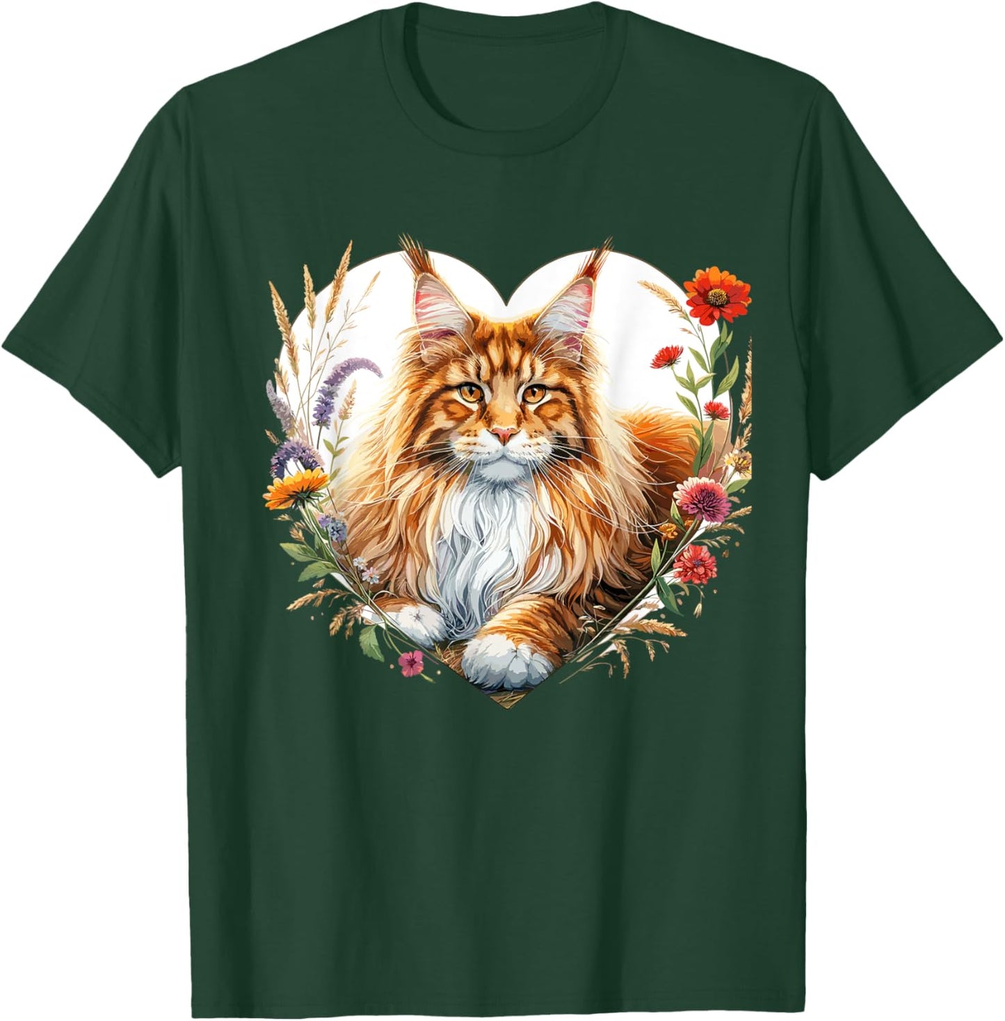 My Cat Is My Valentine Cute Orange Maine Coon Cat in a Heart Women Girls Kids T-Shirt - T-Shirt | Forest