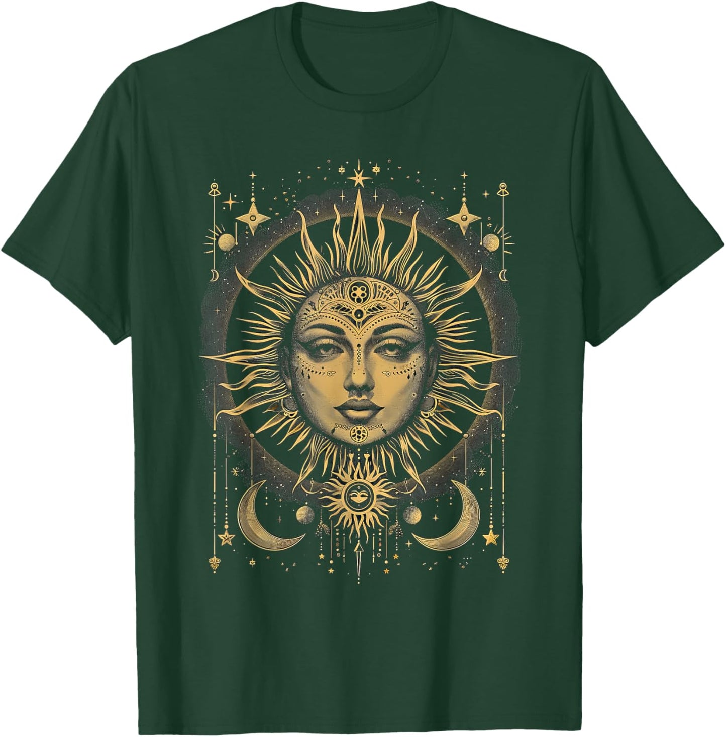Mystic Sun and Moon Woman Mystical Flowers Aesthetic T-Shirt - T-Shirt | Forest