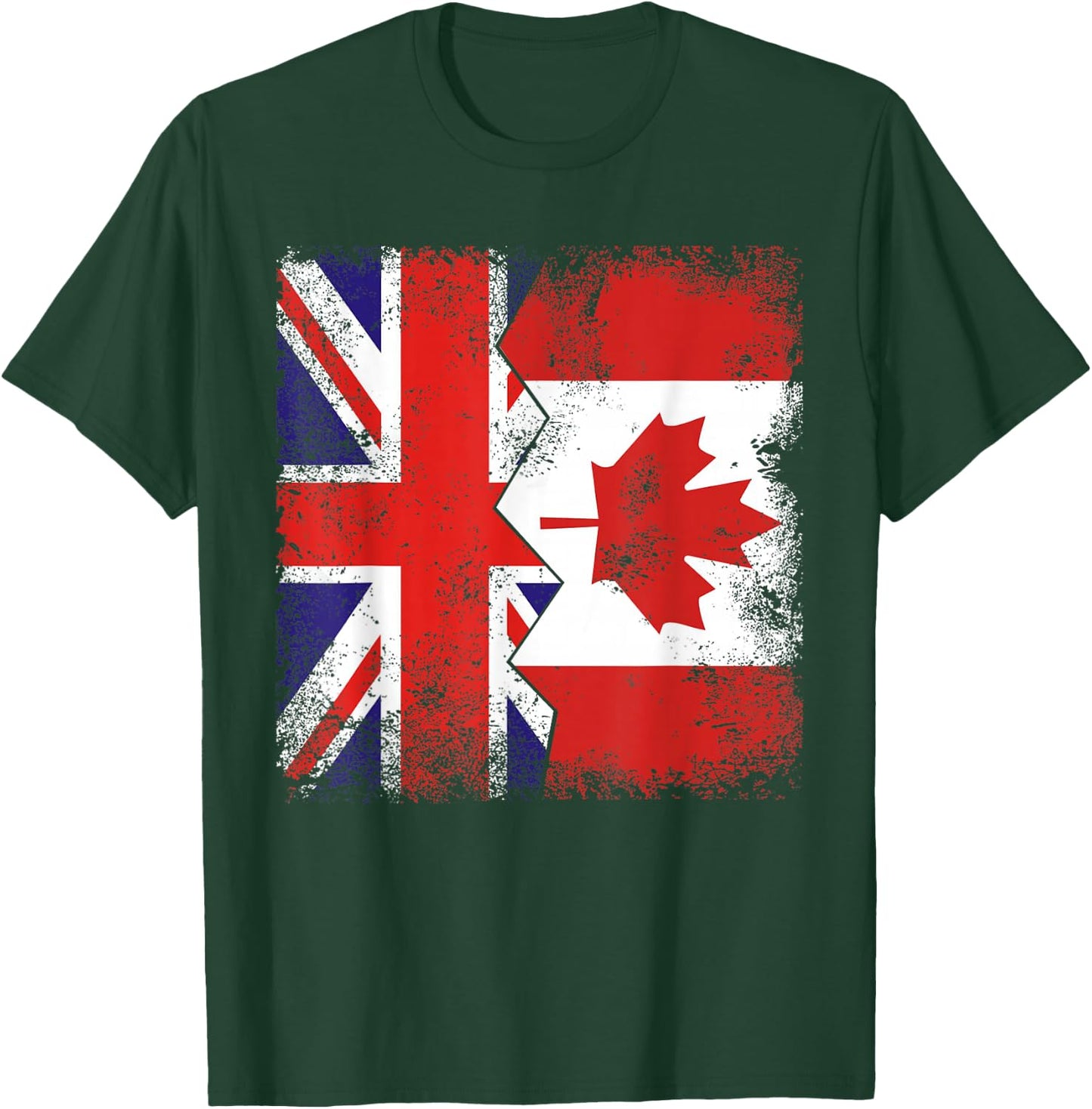Canadian Roots | Half British Flags | UK Canada Vintage T-Shirt - T-Shirt | Forest