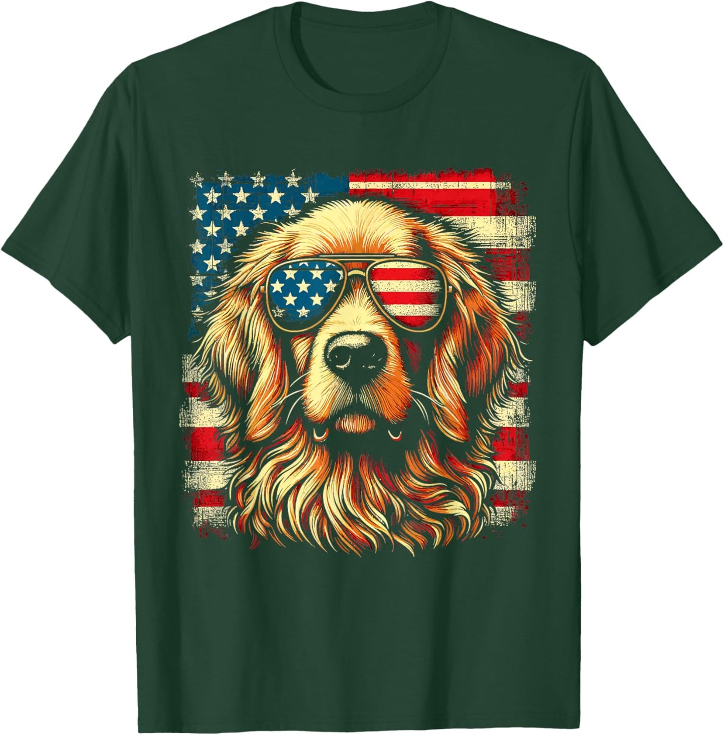 Golden Retriever Patriotic American US Flag 4th Of July T-Shirt - T-Shirt | Forest