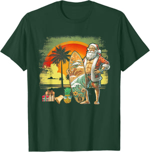 Tropical Summer Surfing Santa Claus 6 Pack Christmas In July Men Women T-Shirt - T-Shirt | Forest