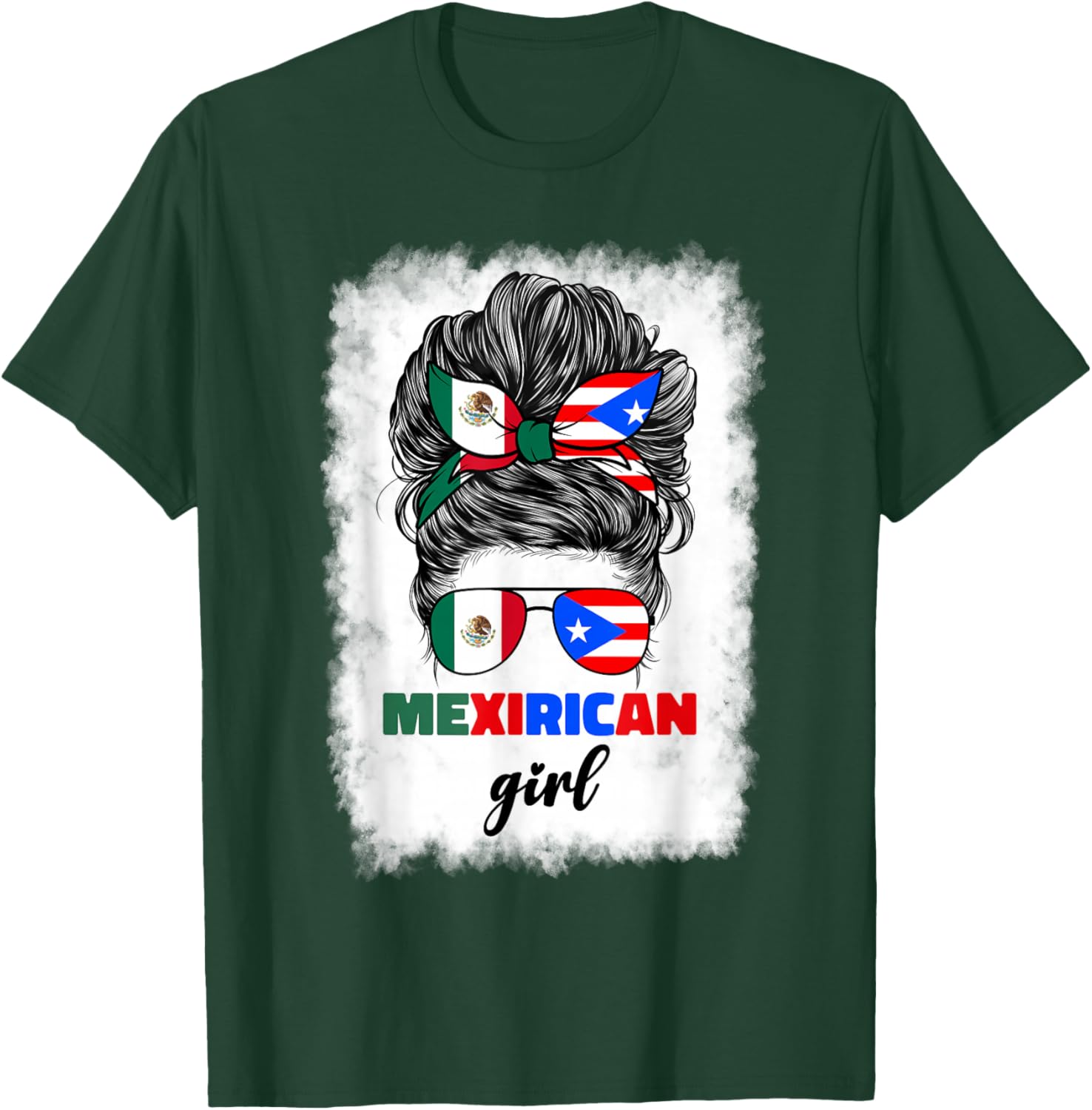 Mexirican Girl Mix Half Mexican and Puerto Rican Rico Flag T-Shirt - T-Shirt | Forest