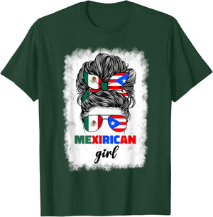 Mexirican Girl Mix Half Mexican and Puerto Rican Rico Flag T-Shirt - T-Shirt | Forest