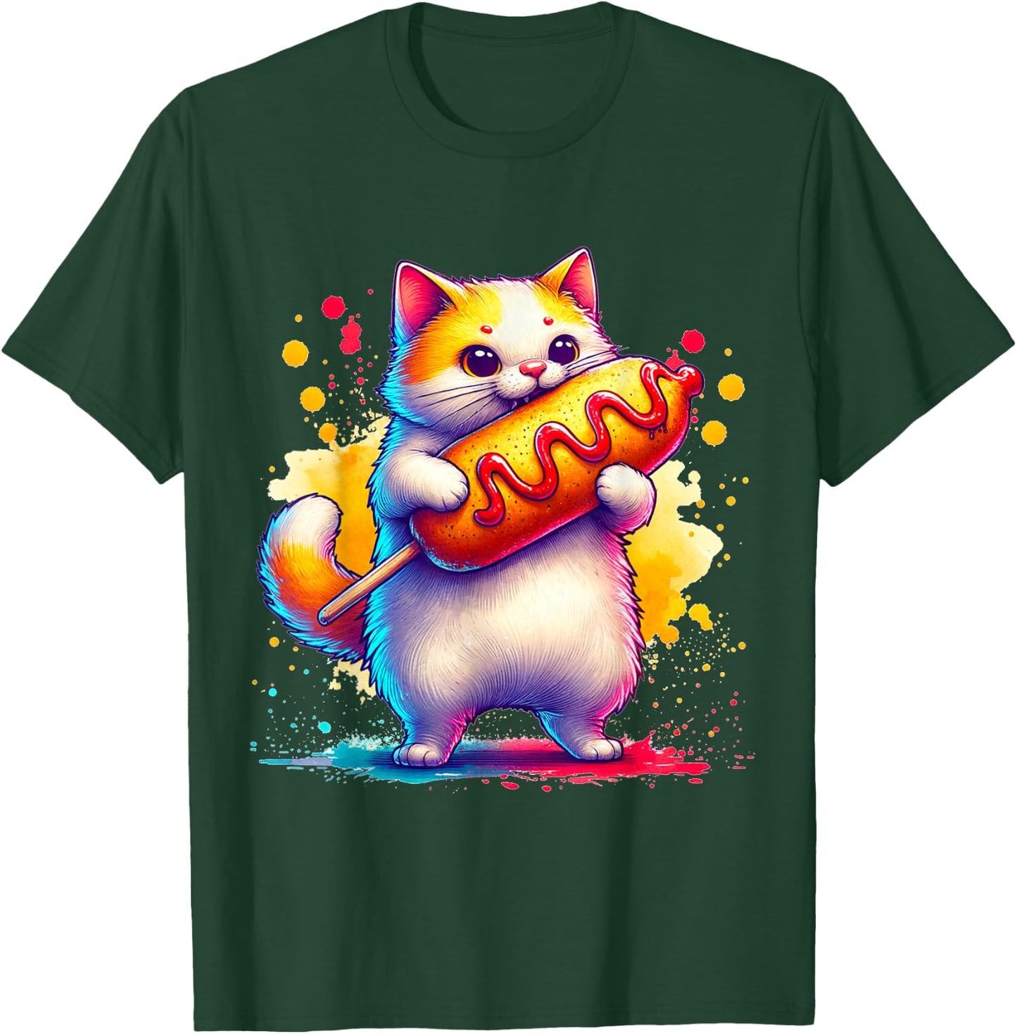 Cute Cat Eating Corndog. Funny Cats And Corndogs Lover T-Shirt - T-Shirt | Forest