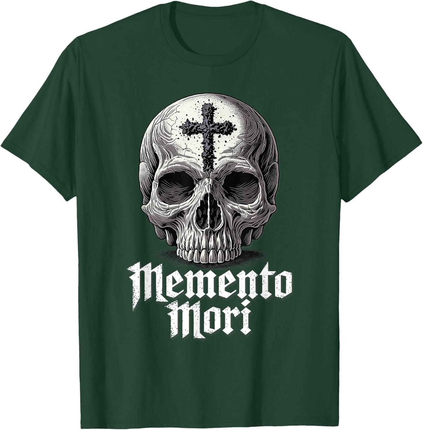 Memento Mori Catholic Crucifix Traditional Latin Mass Skull T-Shirt - T-Shirt | Forest