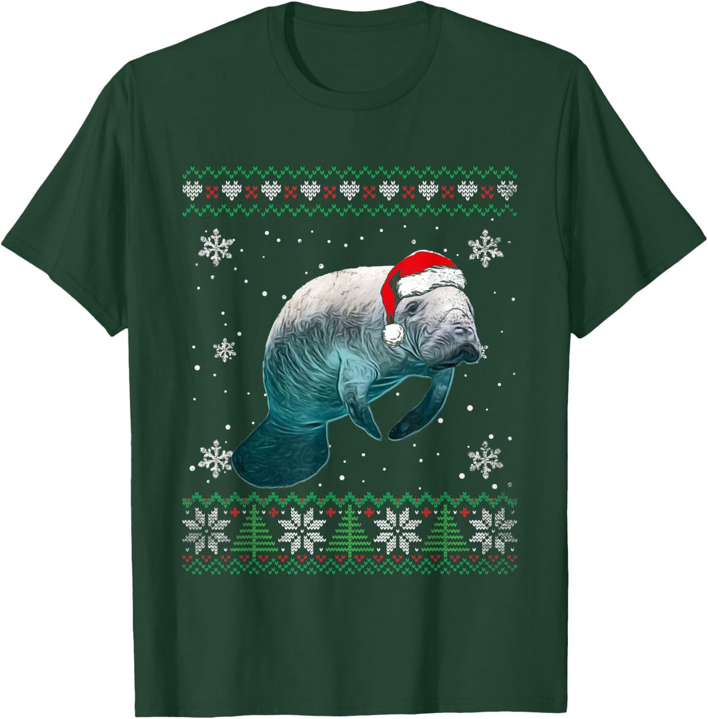 Santa Manatee Ugly Sweater Animals Christmas Pajama T-Shirt - T-Shirt | Forest
