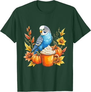 Budgie Parakeet Pumpkin Spice Latte and Fall Vibes Autumn T-Shirt - T-Shirt | Forest