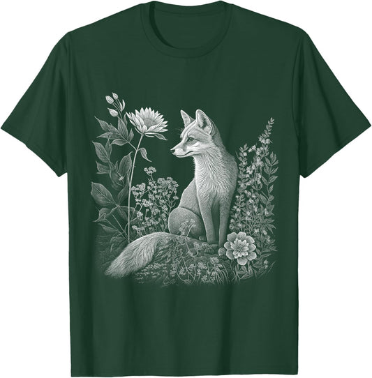 Cute Cottagecore Floral Fox Aesthetic Girls Women Graphic T-Shirt - T-Shirt | Forest