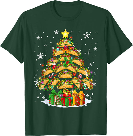 Funny Tacos Christmas Tree Lights Mexican Food Lover Xmas T-Shirt - T-Shirt | Forest