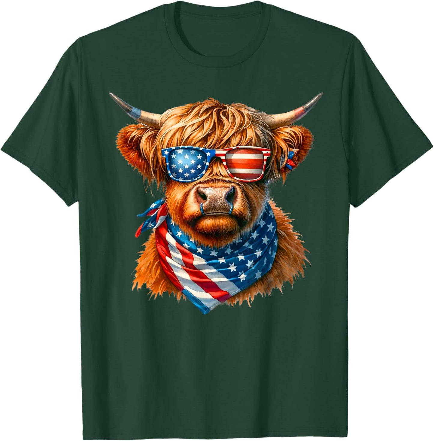 Vintage Patriot Highland Cow 4th Of July American Flag T-Shirt - T-Shirt | Forest