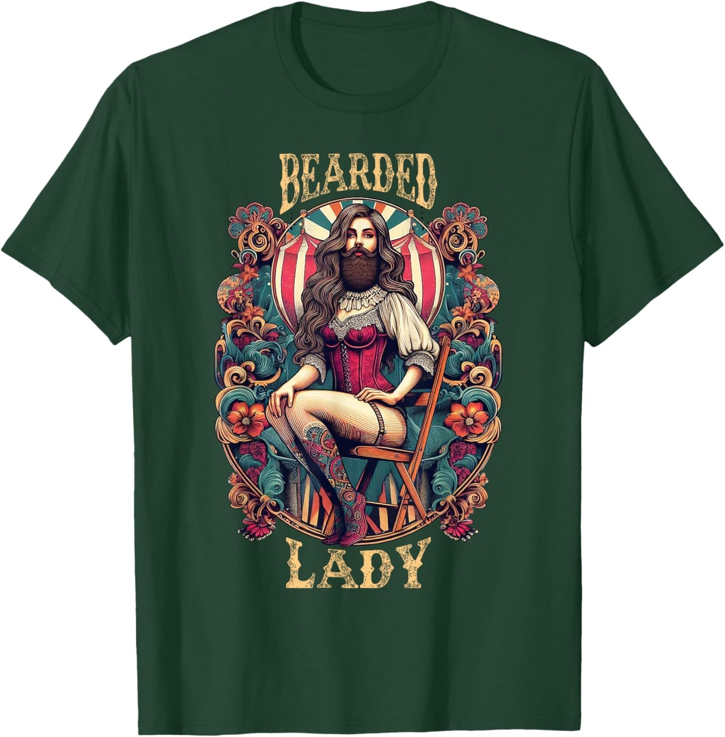 Funny Bearded Lady Costume Vintage Circus Carnival Party T-Shirt - T-Shirt | Forest