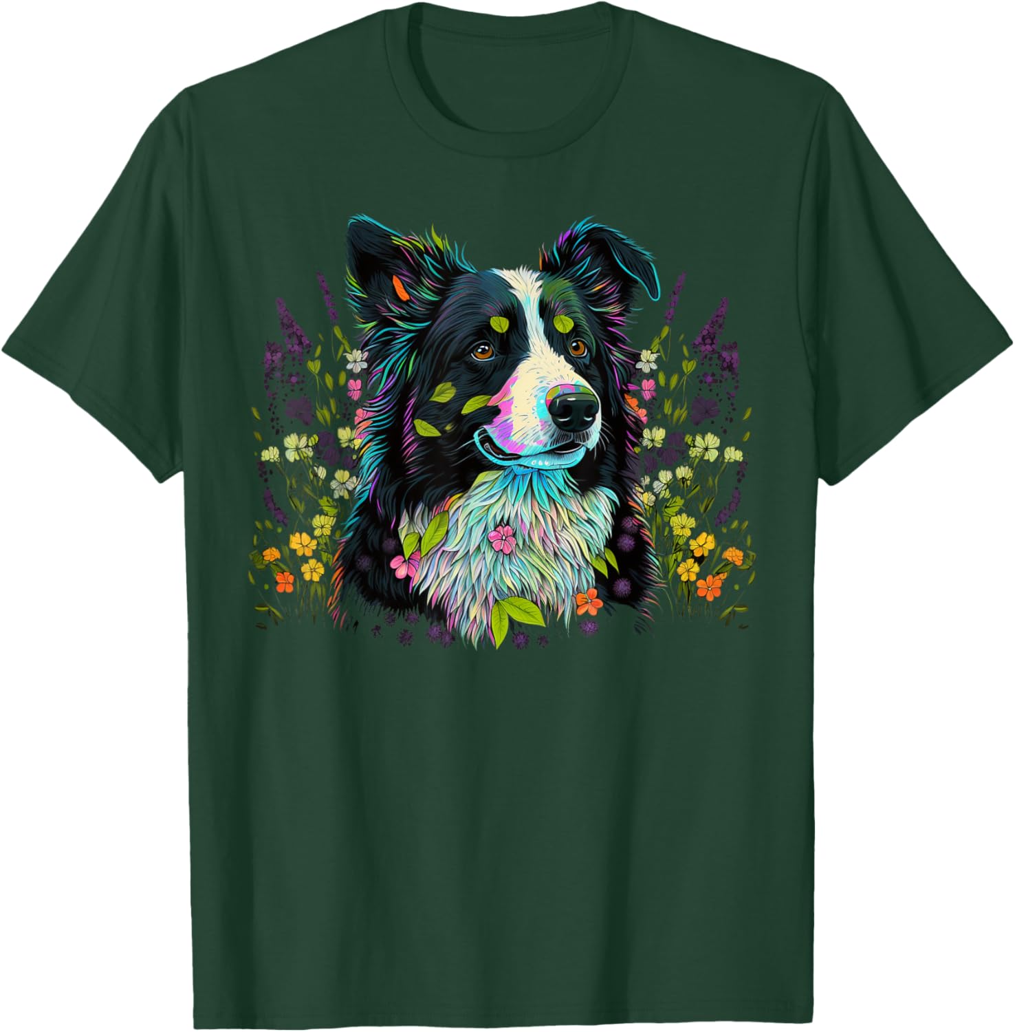 Cute Flower summer Floral Border Collie T-Shirt - T-Shirt | Forest