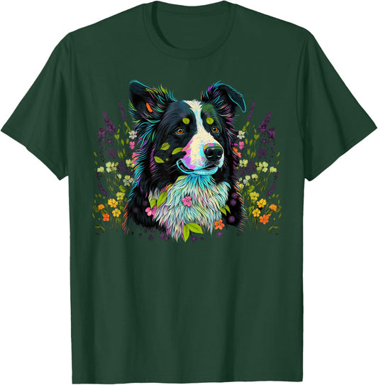 Cute Flower summer Floral Border Collie T-Shirt - T-Shirt | Forest