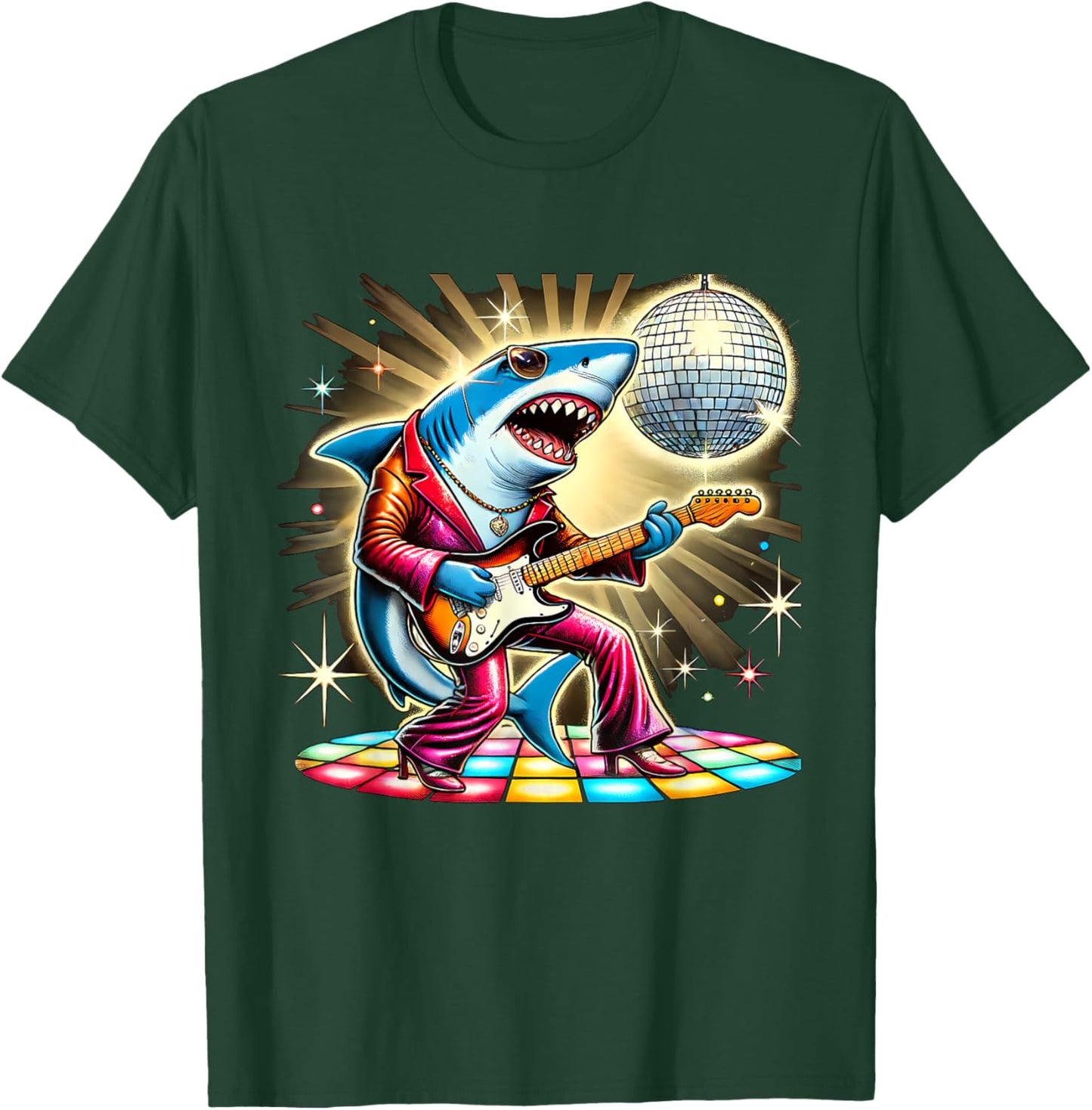 Disco Ball Guitar Shark T-Shirt - T-Shirt | Forest