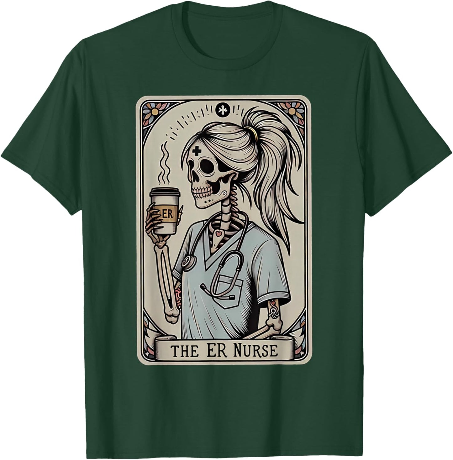 Skeleton Emergency Room Nurse Halloween Tarot Card Nursing T-Shirt - T-Shirt | Forest