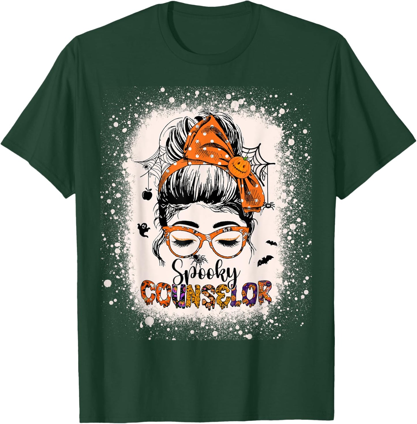 School Counselor Adviser Spooky Messy Bun Women Halloween T-Shirt - T-Shirt | Forest