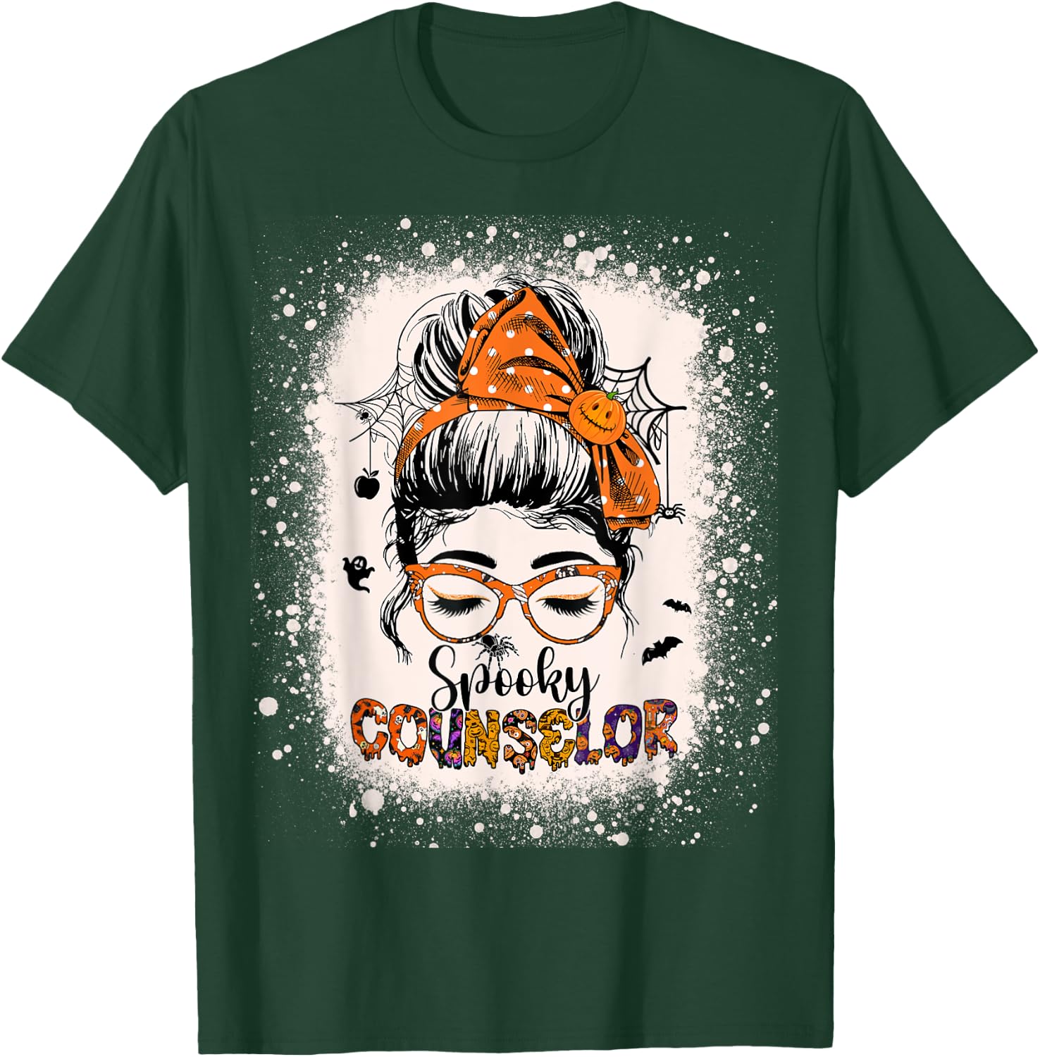 School Counselor Adviser Spooky Messy Bun Women Halloween T-Shirt - T-Shirt | Forest