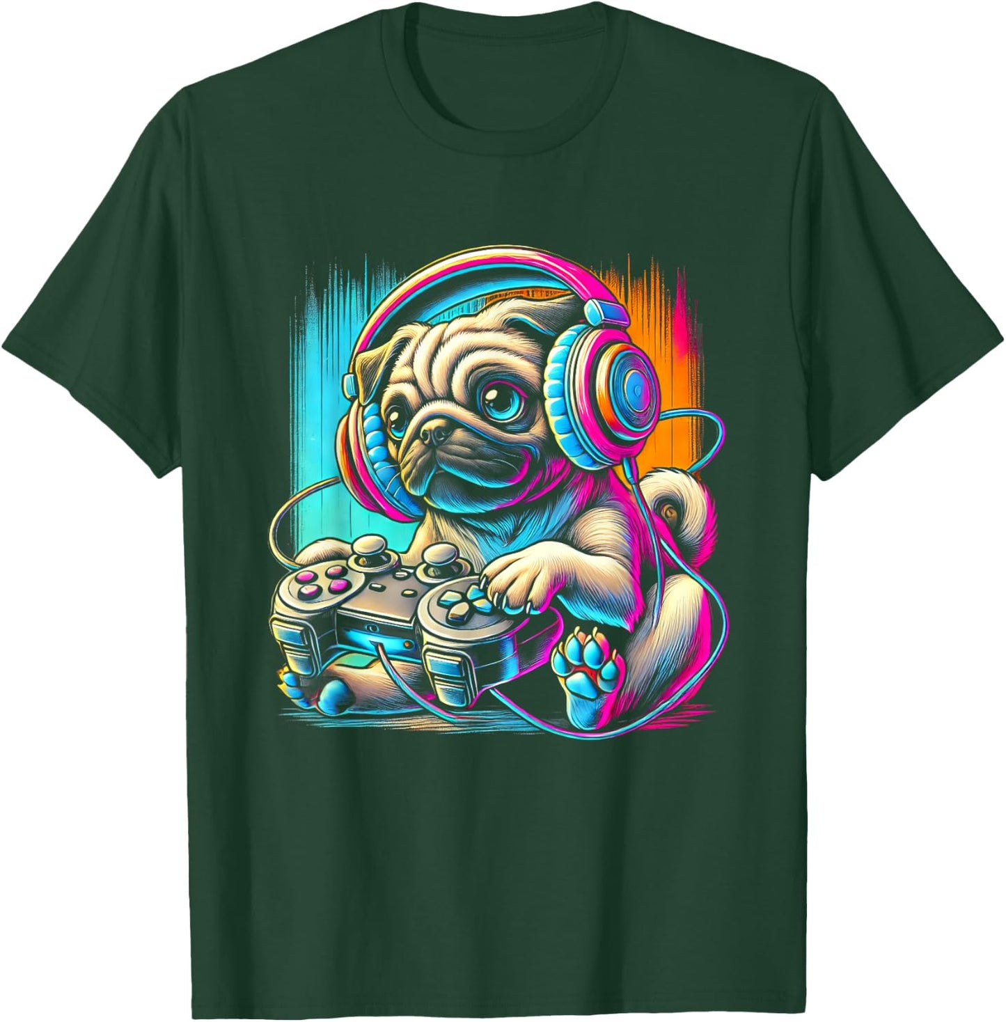 Pug Dog Colorful Video Game Controller Women Kids T-Shirt - T-Shirt | Forest
